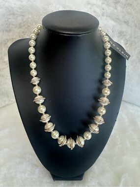 Anne Klein Pearl Necklace with Gold-Tone Accents